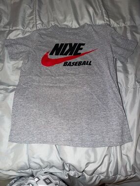Nike Baseball Gray Tee with Red Swoosh and Black Logo